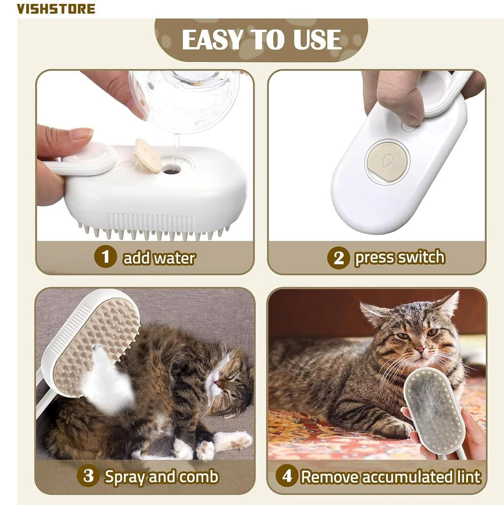 3-in-1 Steam Pet Grooming Brush for Dogs & Cats